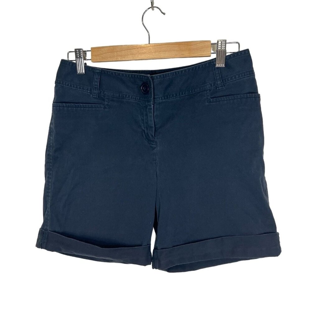 J. jill Shorts Size 4 Black Cotton Stretch Cuffed Flat‎ Front Pockets